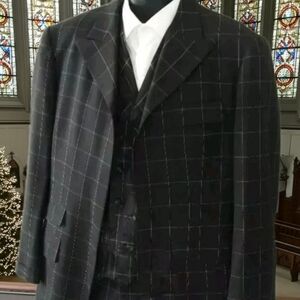 LEONARDO'S Custom Apparel 3-Piece Windowpane Suit, 44L, 38W / 32L